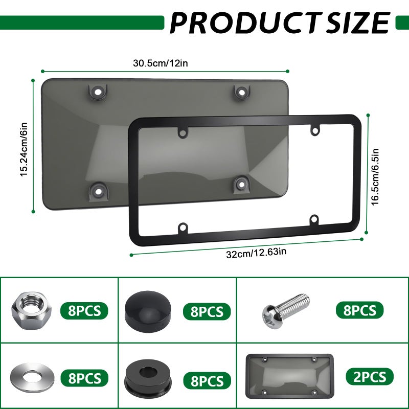 vvag 2 Pcs Clear License Plate Covers and Frames,Transparent License Plate Holders with Screws & Caps,Rust-Proof Auto Licenses Plates Protector Shields for Standard US Plates - Image 2