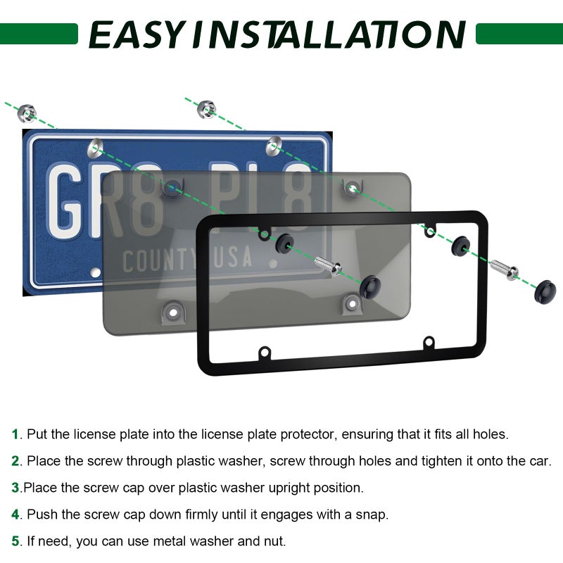 vvag 2 Pcs Clear License Plate Covers and Frames,Transparent License Plate Holders with Screws & Caps,Rust-Proof Auto Licenses Plates Protector Shields for Standard US Plates - Image 4