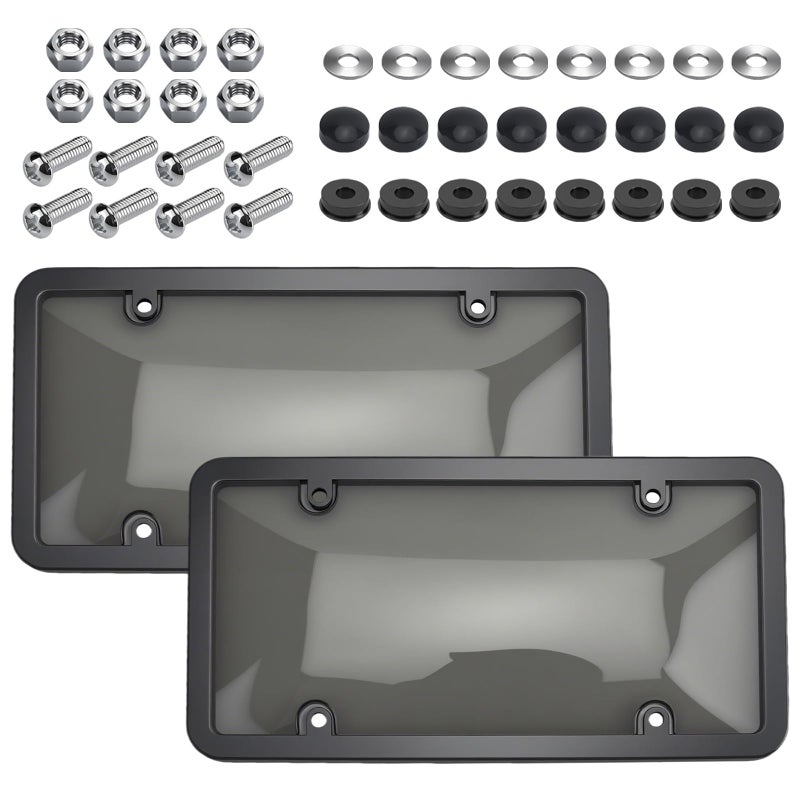 vvag 2 Pcs Clear License Plate Covers and Frames,Transparent License Plate Holders with Screws & Caps,Rust-Proof Auto Licenses Plates Protector Shields for Standard US Plates - Image 1