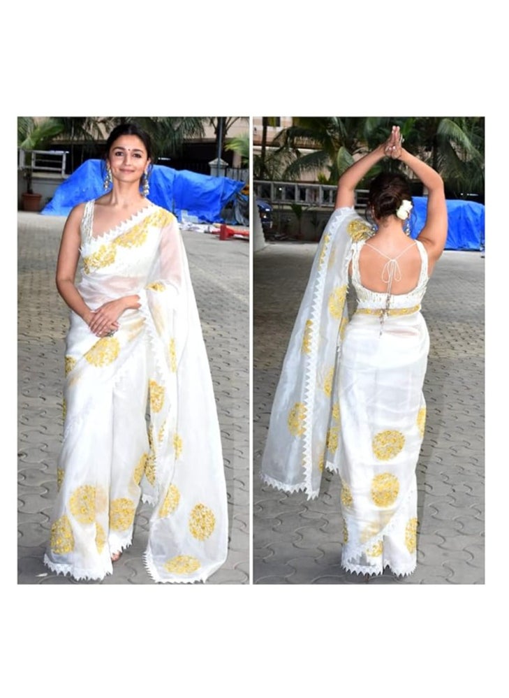 Accessorize Kingdom - Women's Printed Pure Georgette Saree With Unstitched Blouse Piece (Rocky Aur Rani Ki Prem Kahani Saree) - Image 1