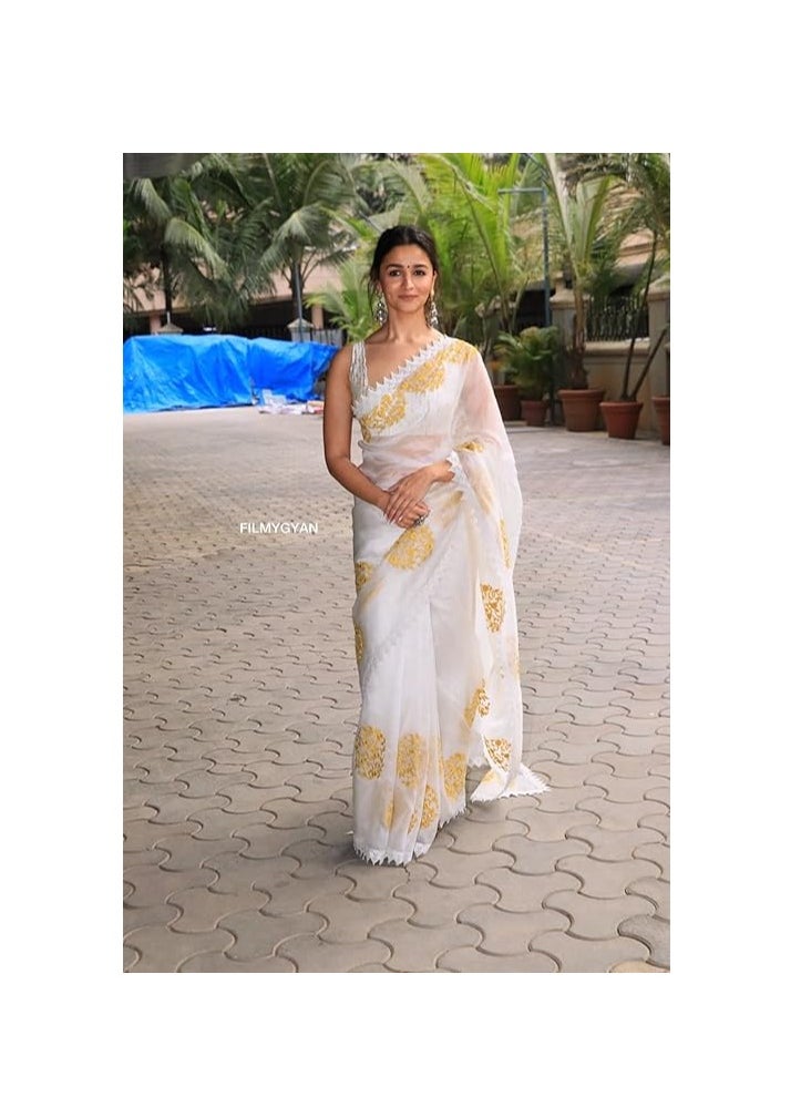 Accessorize Kingdom - Women's Printed Pure Georgette Saree With Unstitched Blouse Piece (Rocky Aur Rani Ki Prem Kahani Saree) - Image 1