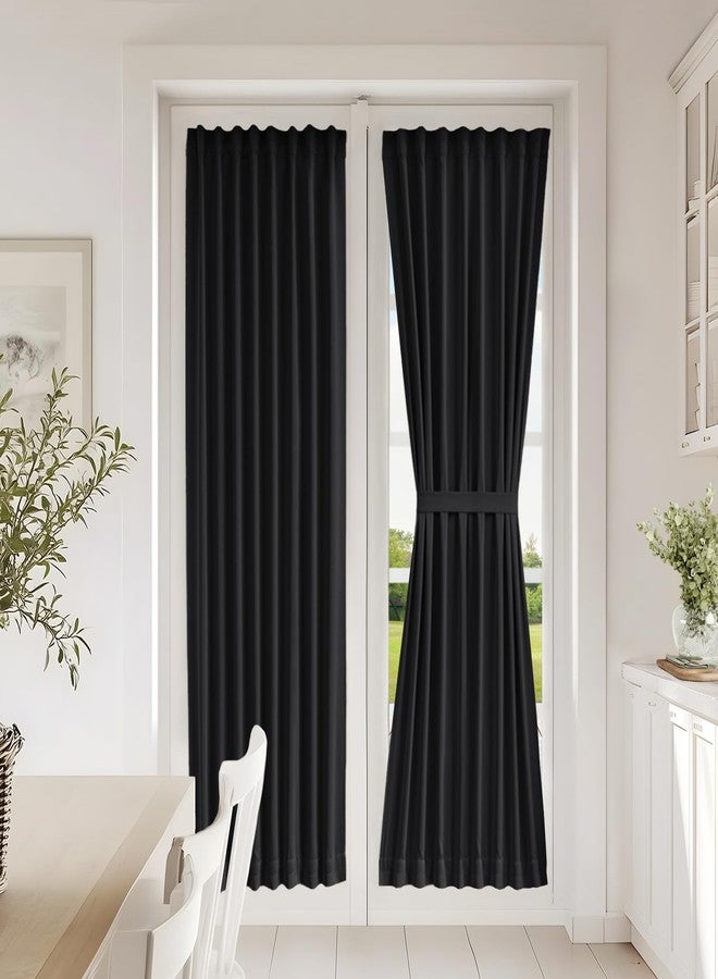 Vatge Blackout Door Panel Curtain - Self Adhesive Curtains with Tieback for Front and French Doors, 1 Panel, W25 x L72, Black - Image 1