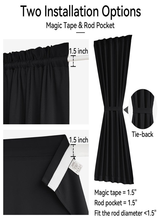 Vatge Blackout Door Panel Curtain - Self Adhesive Curtains with Tieback for Front and French Doors, 1 Panel, W25 x L72, Black - Image 2