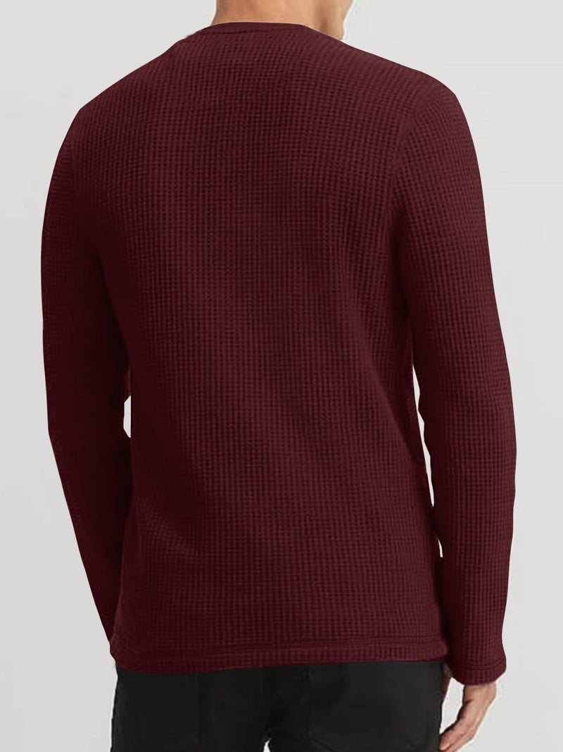 Noble Monk Men's Round Neck T Shirt |Full Sleeves |Solid Pattern | Casual T-Shirt for Men Wine RED - Image 2