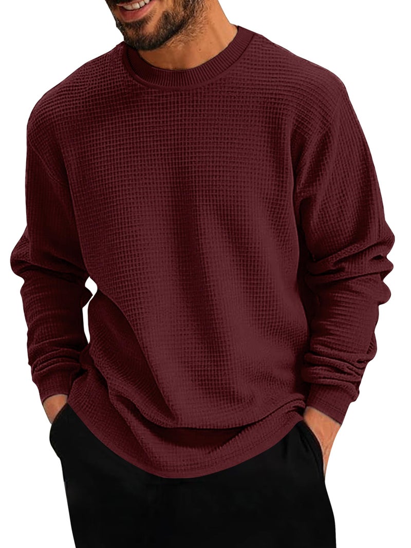 Noble Monk Men's Round Neck T Shirt |Full Sleeves |Solid Pattern | Casual T-Shirt for Men Wine RED - Image 5