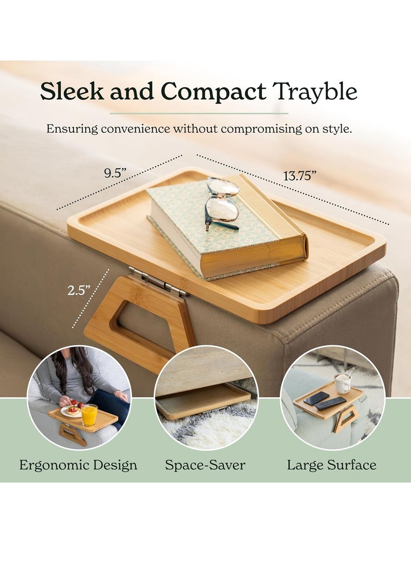Arabest - Bamboo Trayble Couch Arm Table, Clip On Tray Sofa Table for Couches. Sofa Arm Tray for TV Dinners, Remotes, Drinks, Snacks and Small Spaces - 13.75 x 9.5inch - Image 1
