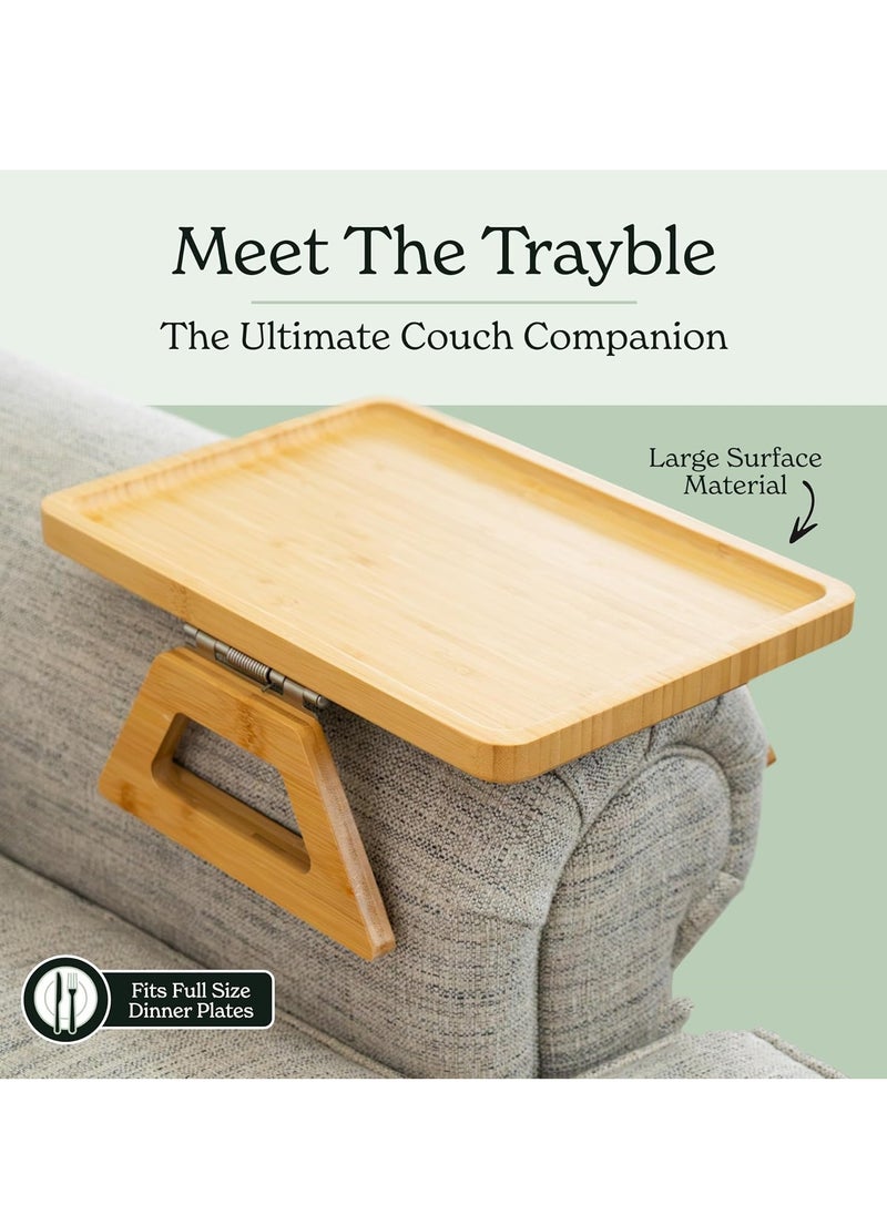 Arabest - Bamboo Trayble Couch Arm Table, Clip On Tray Sofa Table for Couches. Sofa Arm Tray for TV Dinners, Remotes, Drinks, Snacks and Small Spaces - 13.75 x 9.5inch - Image 1