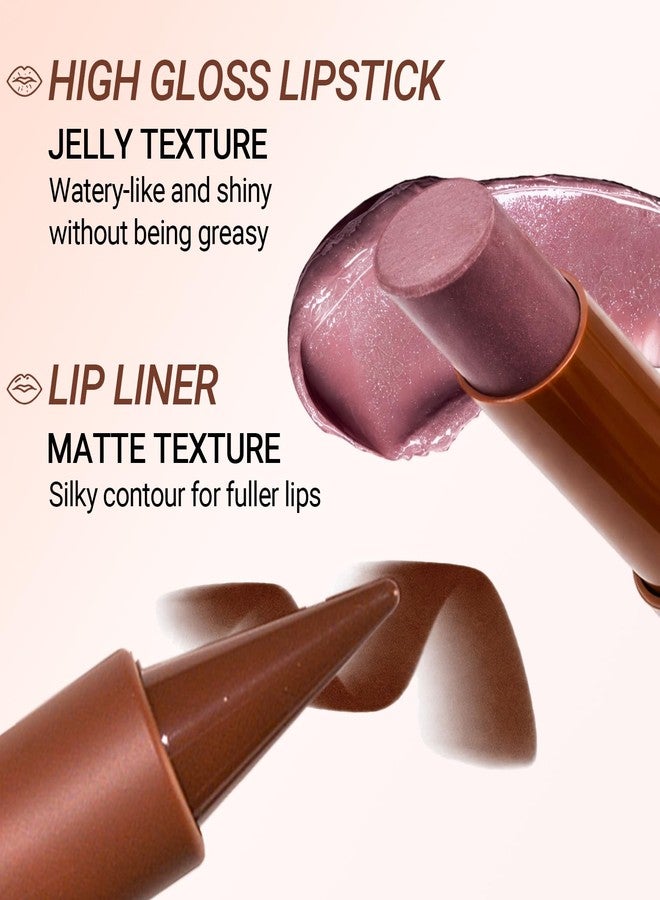 Erinde Nourishing Lip Gloss with Brown Lip Liner Lip Combo Sets, Solid Lip Gloss Jelly Lipstick High Shine, Nude Lip Kit with Lip Liner and Gloss for Women, Lightweight Long-Lasting Lipstick Makeup Gift, 07 - Image 5