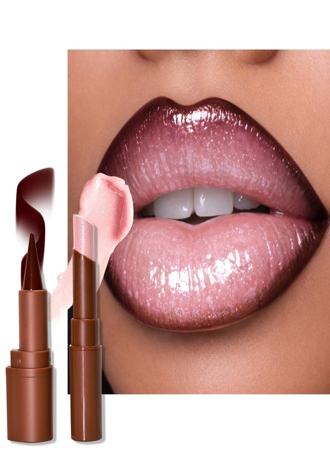 Erinde Nourishing Lip Gloss with Brown Lip Liner Lip Combo Sets, Solid Lip Gloss Jelly Lipstick High Shine, Nude Lip Kit with Lip Liner and Gloss for Women, Lightweight Long-Lasting Lipstick Makeup Gift, 07 - Image 1