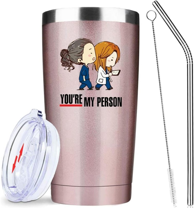 ATHAND Greys Anatomy Merch Greys Anatomy GiftYou Are My Person20 Oz Insulated Tumblers with Lid and StrawStainless Steel Travel Coffee Mug Cups Graduation Gifts for Women Best Friends Bestie
