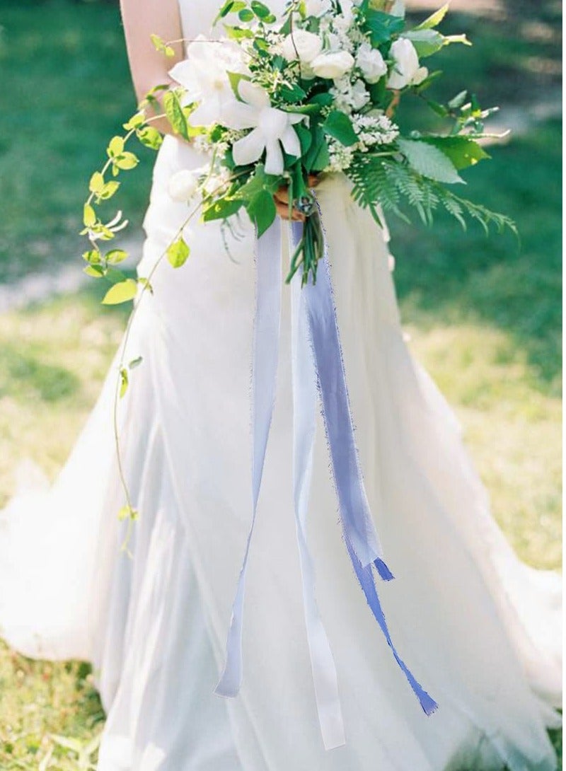 Excefore Handmade Fringe Chiffon Ribbon, 4 Rolls 3.8cm x 5 Yard(5m) Silk Like Ribbon Colorful Rustic Ribbon Set for Wedding Invitations, Bridal Bouquets, Gifts Wrapping, DIY Crafts - Image 5