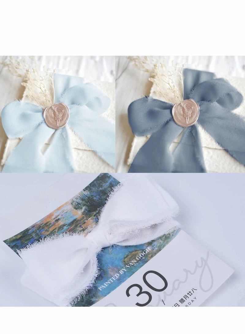 Excefore Handmade Fringe Chiffon Ribbon, 4 Rolls 3.8cm x 5 Yard(5m) Silk Like Ribbon Colorful Rustic Ribbon Set for Wedding Invitations, Bridal Bouquets, Gifts Wrapping, DIY Crafts - Image 2