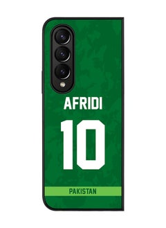 Rugged Black Edge Case for Samsung Galaxy Z Fold4, Slim fit Soft Case Flexible Rubber Edges Thin Cover - Player Name - AFRIDI, Jersey Number- 10