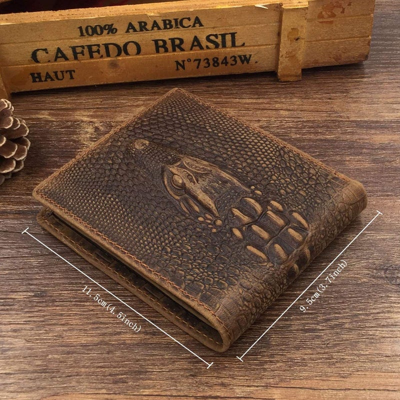 HRS Crocodiile Wallets for Men- Ultra Slim Genuine Leather Mens Bifold Wallet Vintage Personal with Alligator Embossed - Image 2