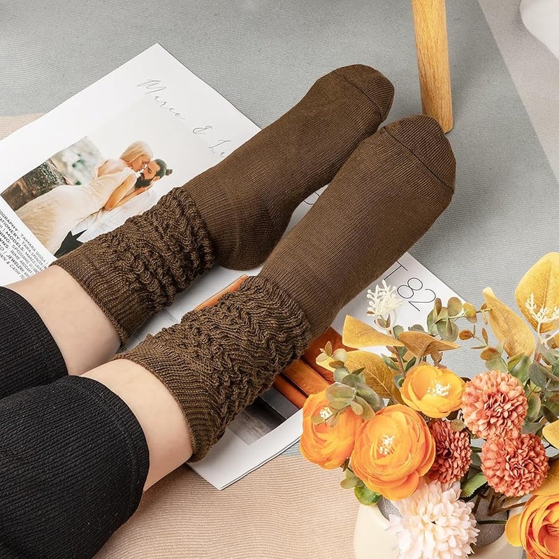 Justay 4 Pairs Slouchy Socks for Women, Scrunch Boot Long Knee High Knit Tube Athletic Slouch Socks for Woman - Image 3
