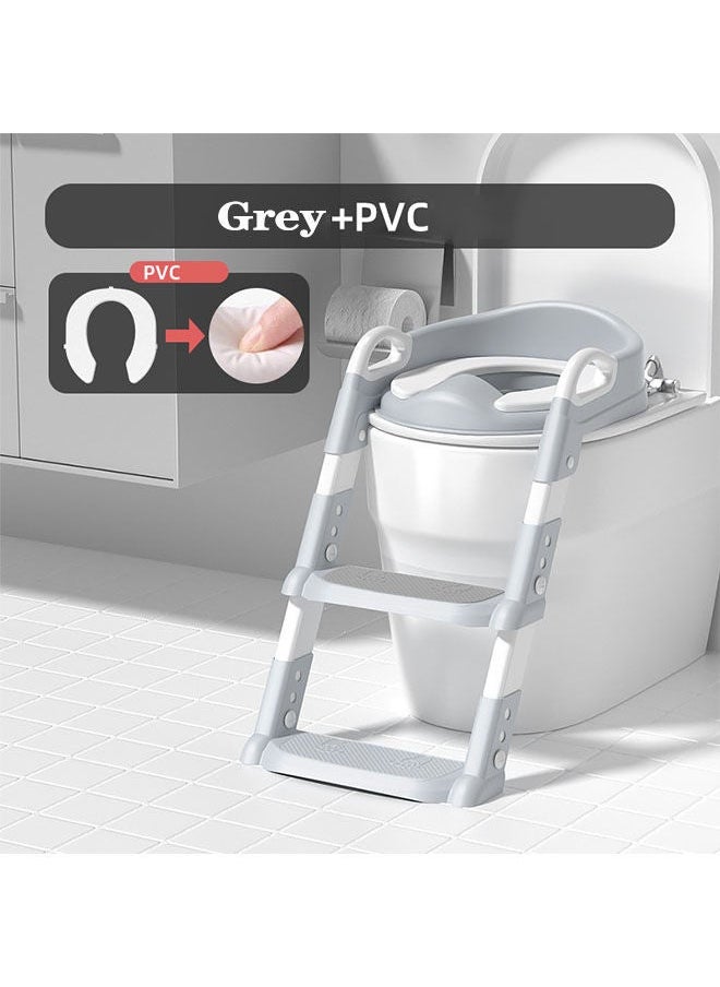 MIXDE Training Seat with Step Stool Ladder,Potty Training Toilet for Kids Boys Girls,Comfortable Safe Potty Seat with Anti Slip Pads Folding Ladder Grey  - Image 1