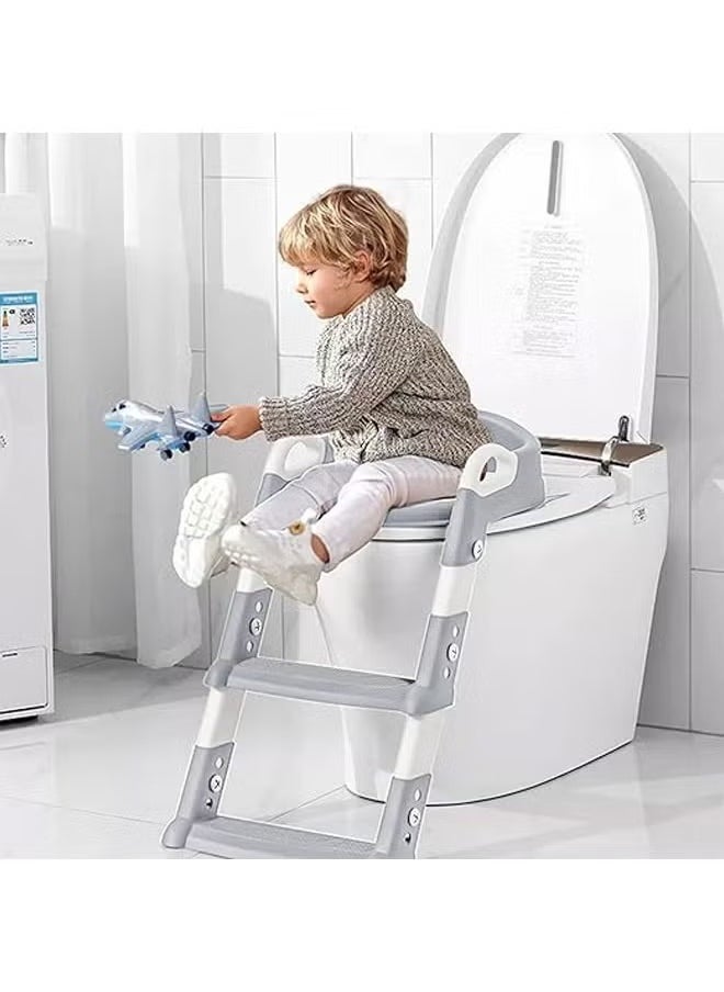 MIXDE Training Seat with Step Stool Ladder,Potty Training Toilet for Kids Boys Girls,Comfortable Safe Potty Seat with Anti Slip Pads Folding Ladder Grey  - Image 5