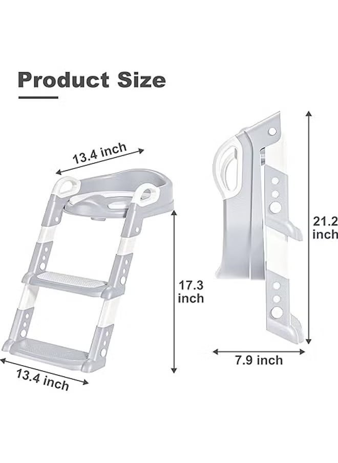 MIXDE Training Seat with Step Stool Ladder,Potty Training Toilet for Kids Boys Girls,Comfortable Safe Potty Seat with Anti Slip Pads Folding Ladder Grey  - Image 4