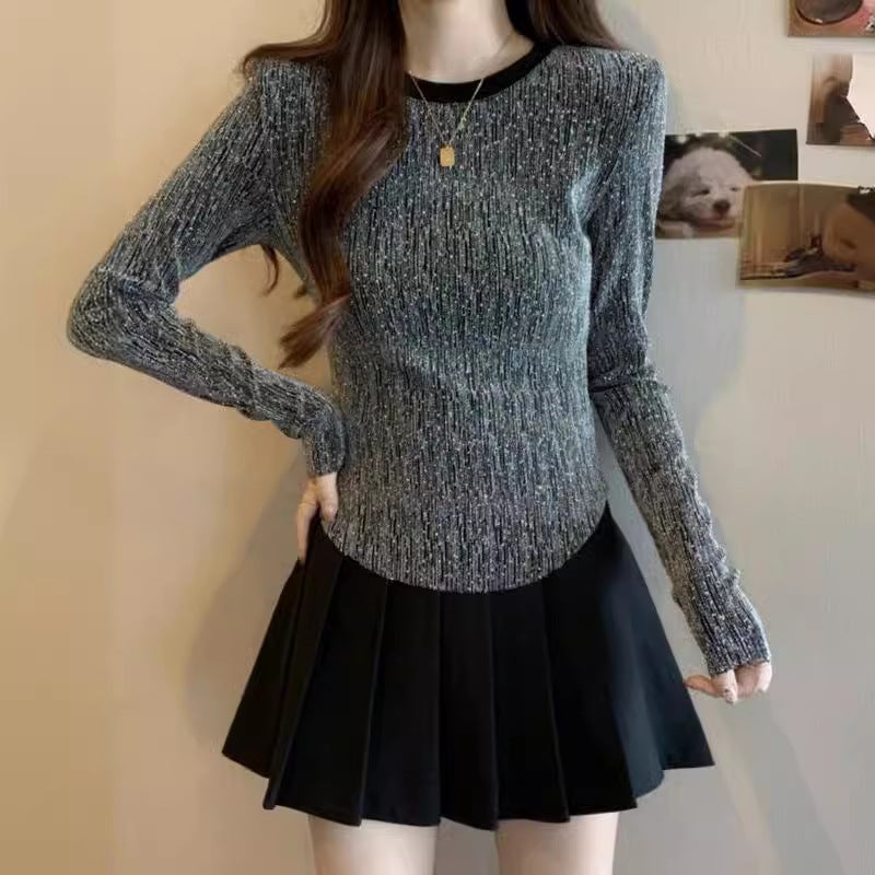 New Niche Design Sense Irregular Slim-Fit Base Shirt Women'S Black Outer Slim-Fit Slim-Fit Long-Sleeved T-Shirt