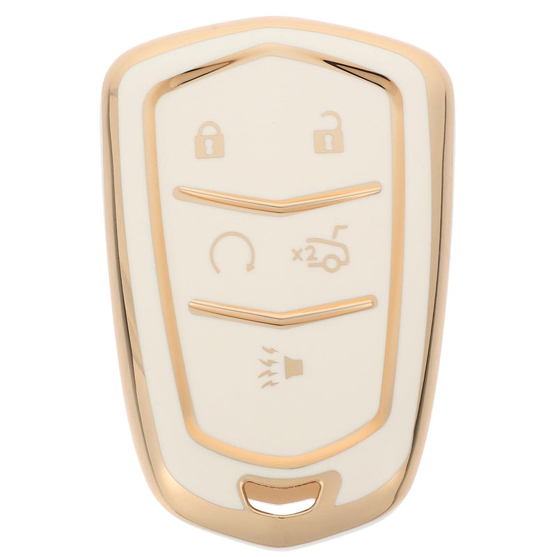 White 5 Button Car Key Fob Cover Protector with Gold Trim Automotive Accessories - Image 2