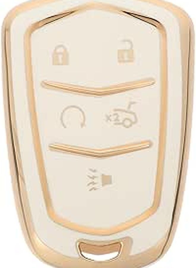 White 5 Button Car Key Fob Cover Protector with Gold Trim Automotive Accessories - Image 1