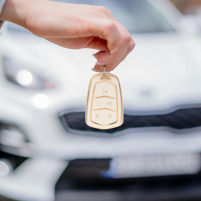 White 5 Button Car Key Fob Cover Protector with Gold Trim Automotive Accessories - Image 4