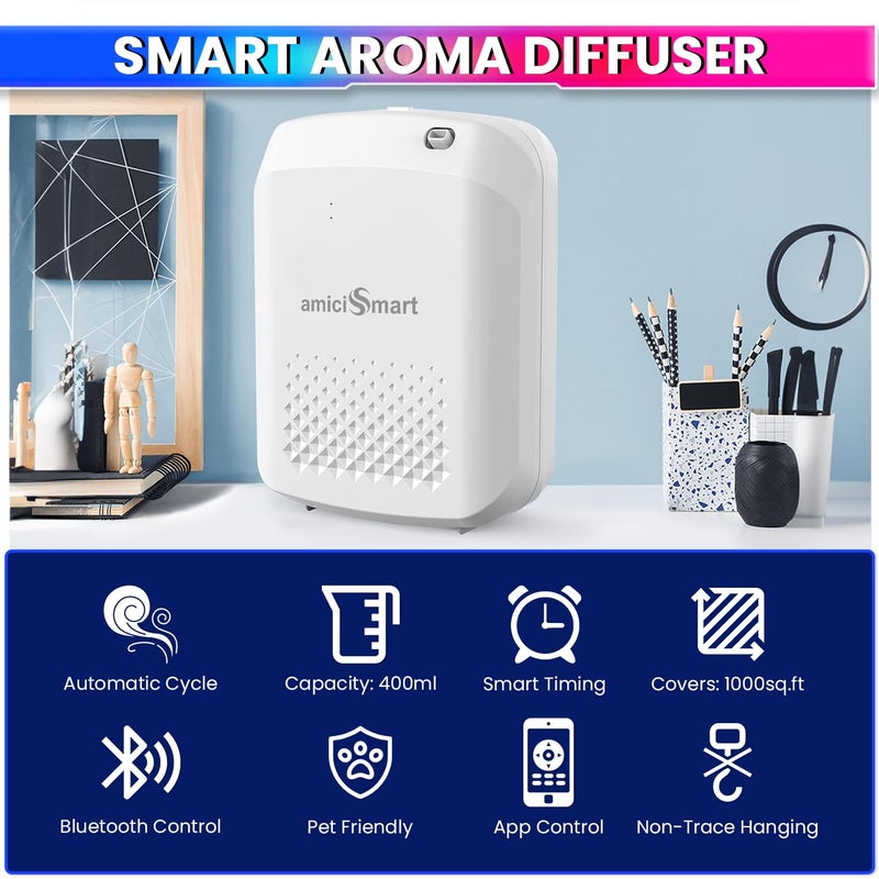 amiciSmart Bluetooth Aroma Diffuser Waterless Essential Oil Diffuser with Cold Air Diffusion Technology 400ml Capacity Programmable Timer Schedule - Image 2