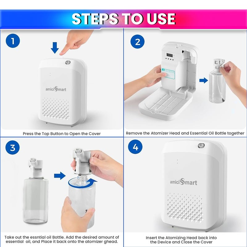 amiciSmart Bluetooth Aroma Diffuser Waterless Essential Oil Diffuser with Cold Air Diffusion Technology 400ml Capacity Programmable Timer Schedule - Image 3