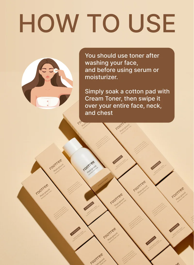 rootree Phyto ground Purifying Cream Toner - Korean Skin Care, Deep Moistruising and Nourishing,  Face Care, Vegan & Cruelty Free
