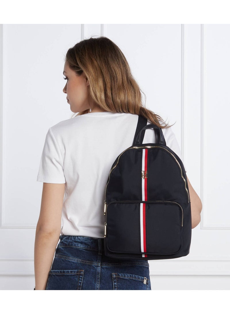 Tommy Hilfiger Denim حقيبة ظهر مدرسية تومي هيلفيغر، حقيبة ظهر كاجوال متعددة الأقسام للنساء، لون أسود - Image 2