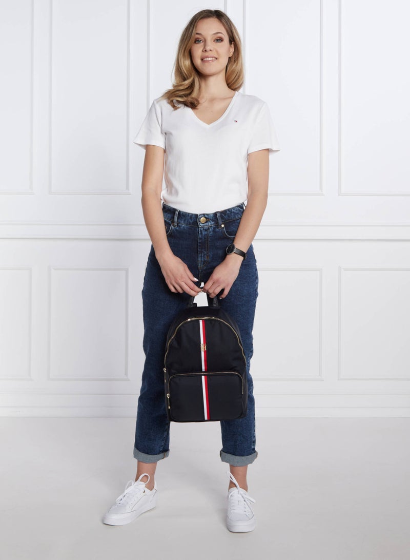 Tommy Hilfiger Denim حقيبة ظهر مدرسية تومي هيلفيغر، حقيبة ظهر كاجوال متعددة الأقسام للنساء، لون أسود - Image 3