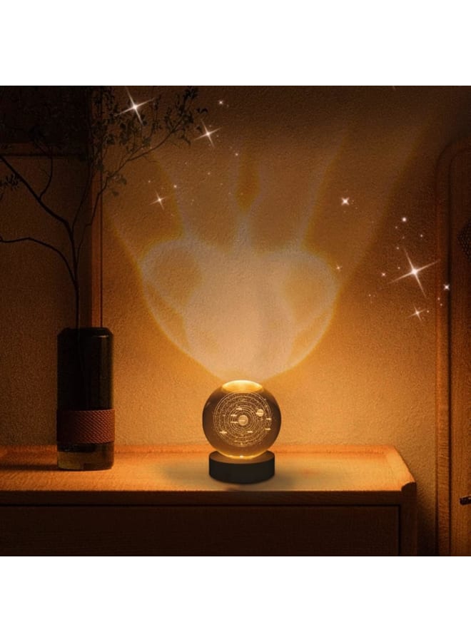 مصباح ليلي كرة كريستال مصابيح ليلية بإضاءة قابلة للتعتيم اصفر دافئ  مع قاعدة خشب 8 سم ديكور خيالي نيو جالاكسي-1 عبوة قطعة واحدة 8 سم - Image 5