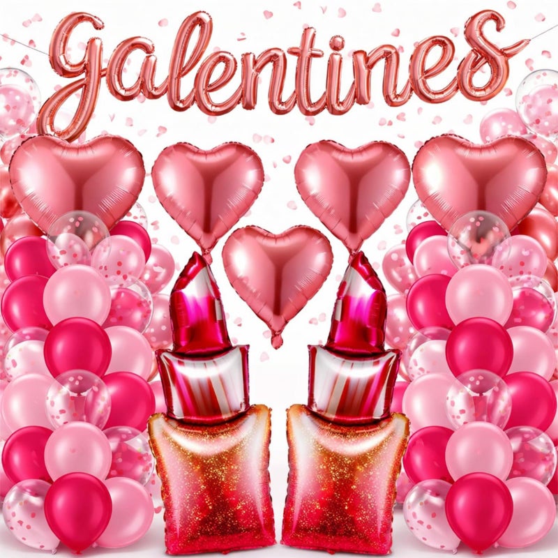 Miniinflat 108 Pcs Galentines Day Decorations Set Latex and Confetti Galentines Balloon Arch Foil Heart and Lipstick Balloons for Valentines Day Supplies - Image 3