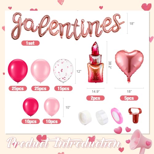 Miniinflat 108 Pcs Galentines Day Decorations Set Latex and Confetti Galentines Balloon Arch Foil Heart and Lipstick Balloons for Valentines Day Supplies - Image 5