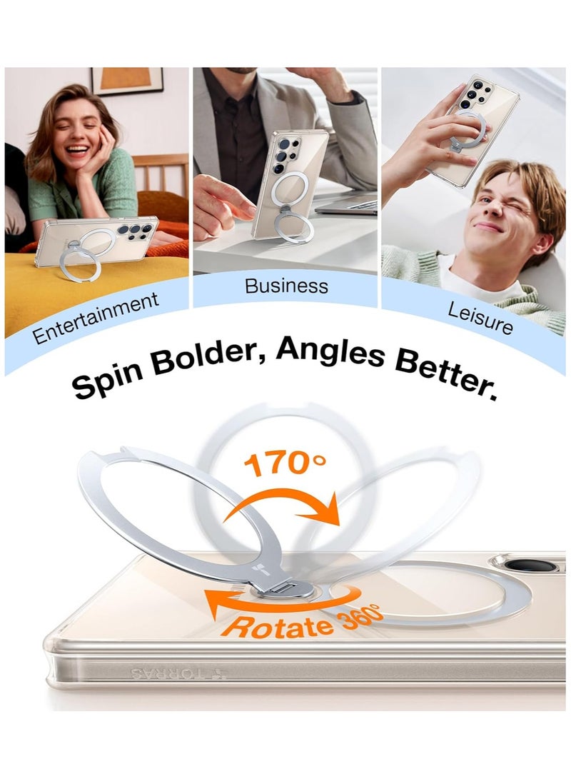 حامل مغناطيسي دوار 360° لحافظة سامسونج جالاكسي S25 ألترا، مناسب لماغسيف، حافظة واقية رقيقة من PC مع قاعدة وحامل حلقة، أوستاند سبين، شفاف - Image 4
