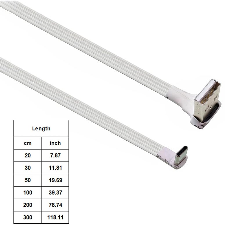 90 Degree Bend Flat USB to USB C Charging Cord Compatible Gaming Devices 20-300cm White Charging Wire - Image 5