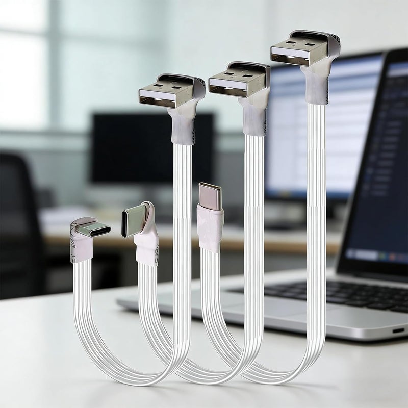 90 Degree Bend Flat USB to USB C Charging Cord Compatible Gaming Devices 20-300cm White Charging Wire - Image 2