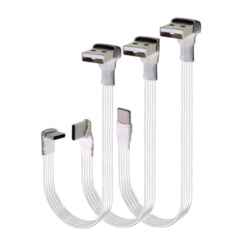 90 Degree Bend Flat USB to USB C Charging Cord Compatible Gaming Devices 20-300cm White Charging Wire - Image 3