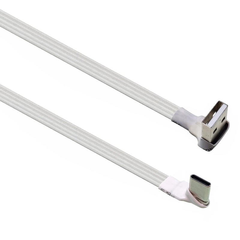 90 Degree Bend Flat USB to USB C Charging Cord Compatible Gaming Devices 20-300cm White Charging Wire - Image 1