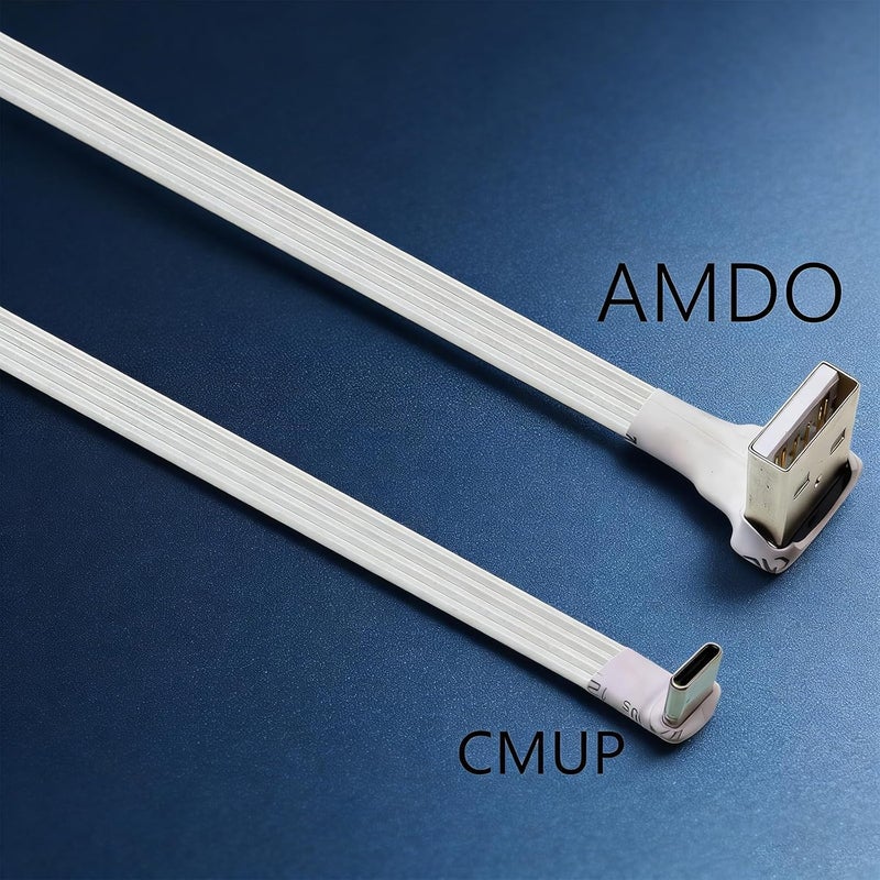 90 Degree Bend Flat USB to USB C Charging Cord Compatible Gaming Devices 20-300cm White Charging Wire - Image 4