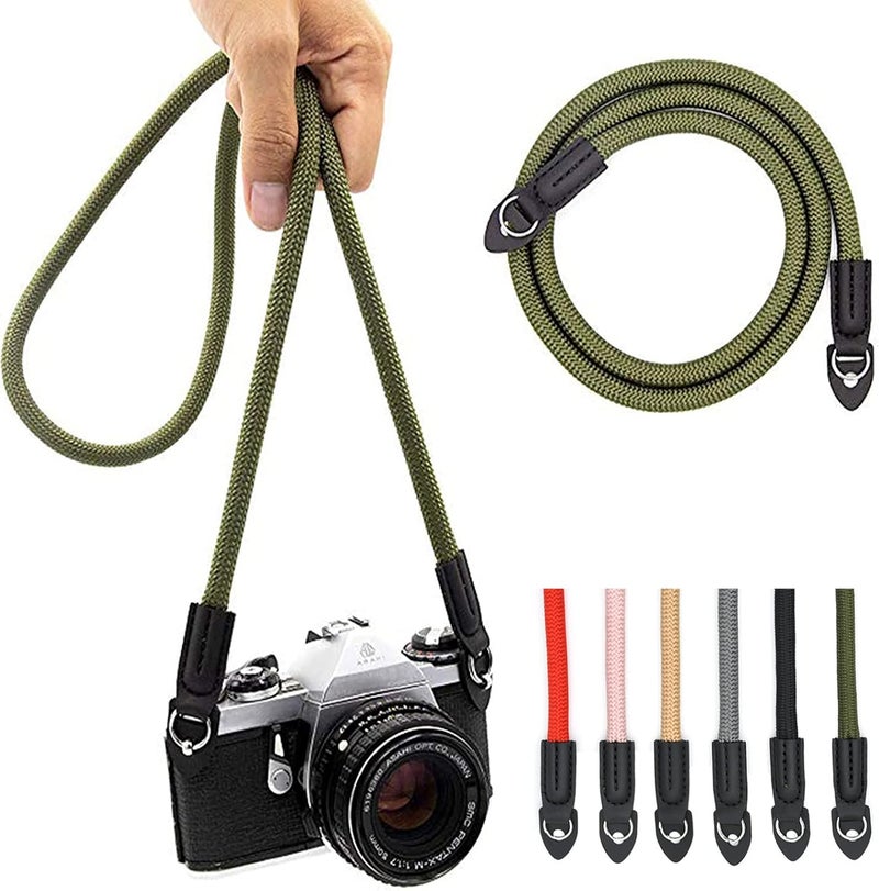 Eorefo Camera Strap Vintage 100cm Nylon Climbing Rope Camera Neck Shoulder Strap for Micro Single and DSLR Camera.(Army Green) - Image 1