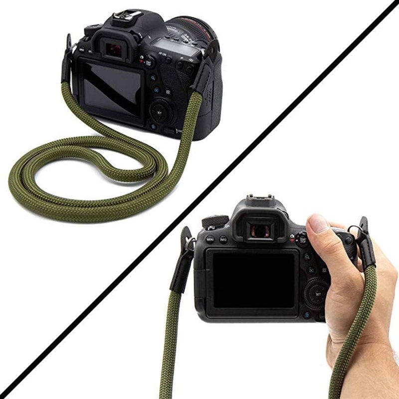 Eorefo Camera Strap Vintage 100cm Nylon Climbing Rope Camera Neck Shoulder Strap for Micro Single and DSLR Camera.(Army Green) - Image 3