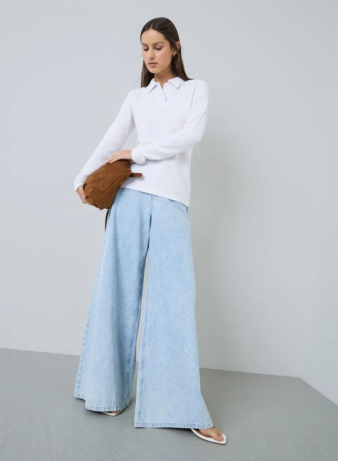 Styli White Long Sleeve Textured Knit Top
