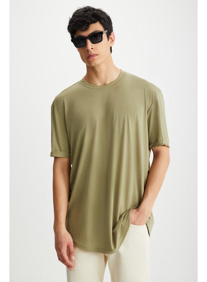 GRIMELANGE Oscar Men's Comfort Fit Long Drop Shoulder Khaki T‑shirt - Image 3