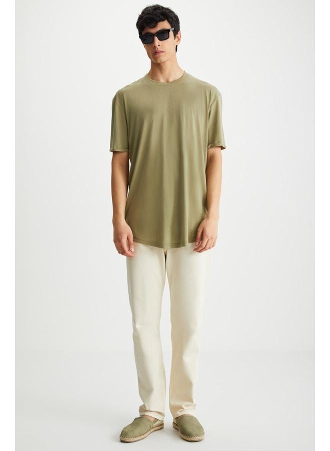 GRIMELANGE Oscar Men's Comfort Fit Long Drop Shoulder Khaki T‑shirt - Image 2