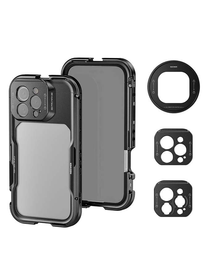 Neewer NEEWER 16 Pro Cage, Quick Release Video Rig Phone Stabilizer Compatible with iPhone 16 Pro with 67mm Filter Adapter, 17mm Lens Backplate, T Mount Lens Adapter Compatible with Moment, PA073 - Image 1