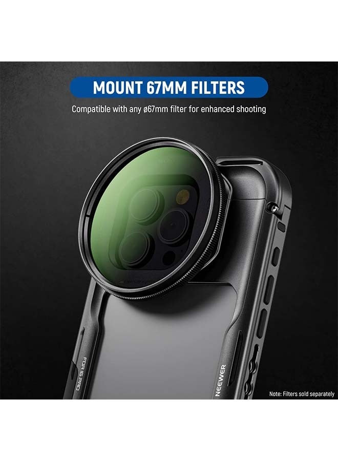 Neewer NEEWER 16 Pro Cage, Quick Release Video Rig Phone Stabilizer Compatible with iPhone 16 Pro with 67mm Filter Adapter, 17mm Lens Backplate, T Mount Lens Adapter Compatible with Moment, PA073 - Image 4
