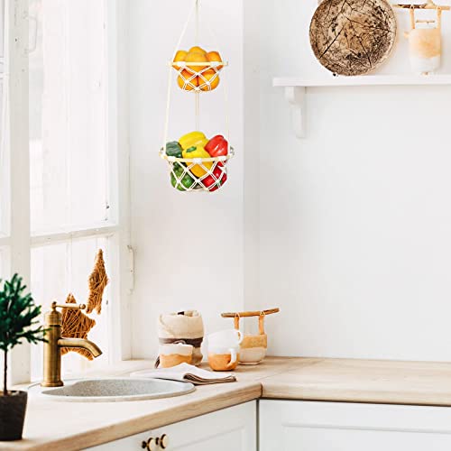 ANROYE 2 Tier Macrame Hanging Fruit Basket, Boho Vegetable Holder for Kitchen Food Storage with Hook, Bohemian Cotton Produce Multi Organizer, Plant Hanger Decor for Home Living Room Women Christmas Gift - Image 5
