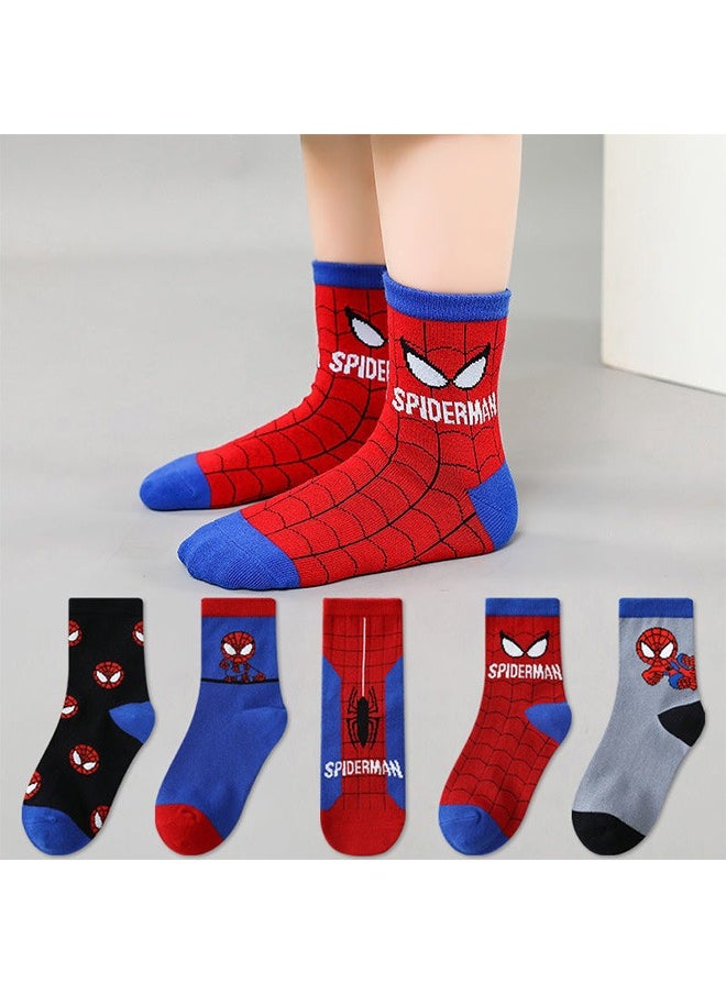 Generic Spider Man cartoon children's socks, set of 5 decorative Spider Man children's socks, children's tube socks, school socks, socks suitable for boys aged 6-8 Spider Man boys' socks  - Image 1