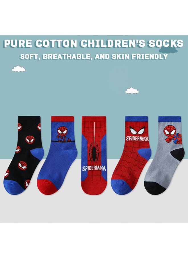 Generic Spider Man cartoon children's socks, set of 5 decorative Spider Man children's socks, children's tube socks, school socks, socks suitable for boys aged 6-8 Spider Man boys' socks  - Image 2